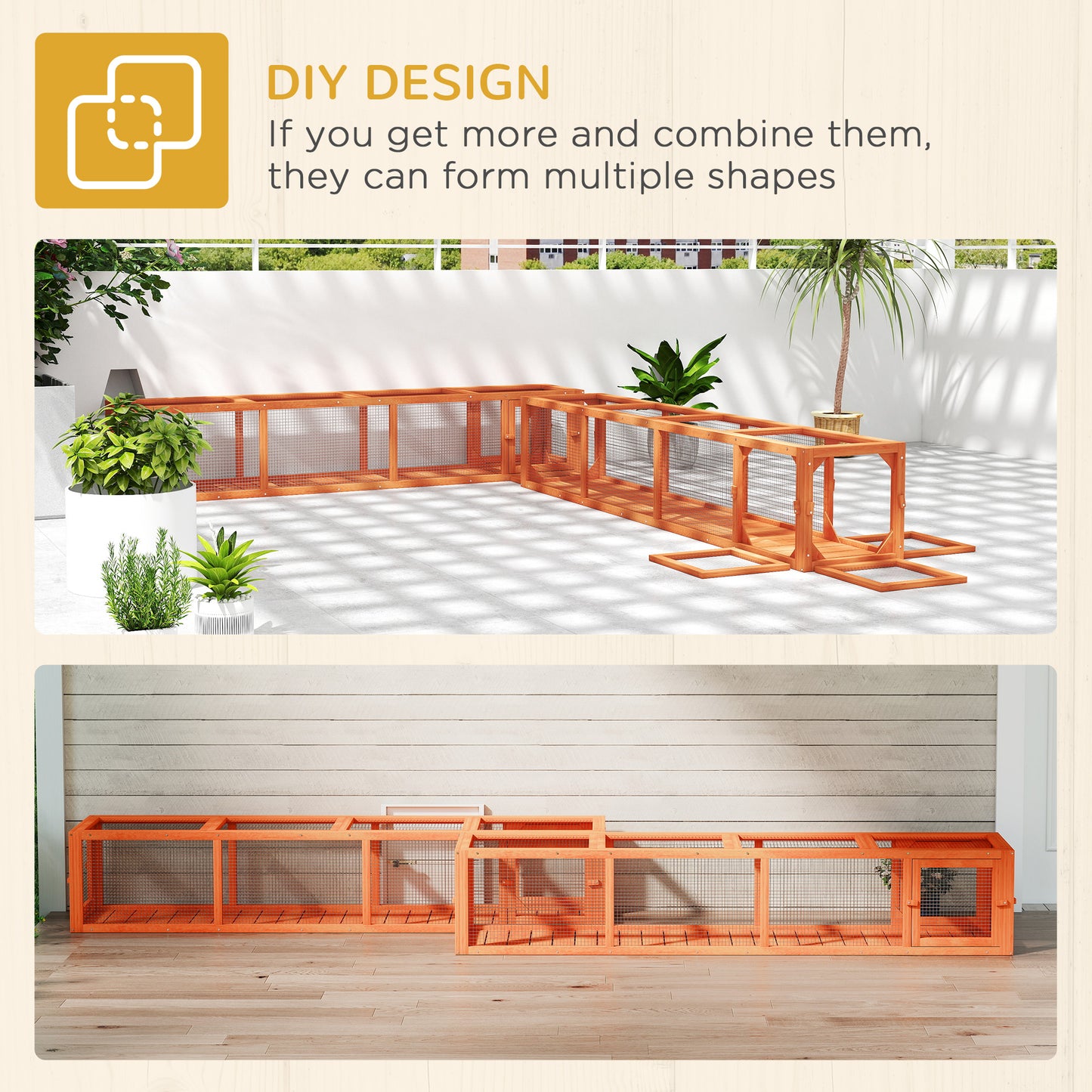 79" Long Cat Tunnel, Cat shelter L- Shape with Extendable Design, Cat Enclosure for Indoor/Outdoor Use, Orange