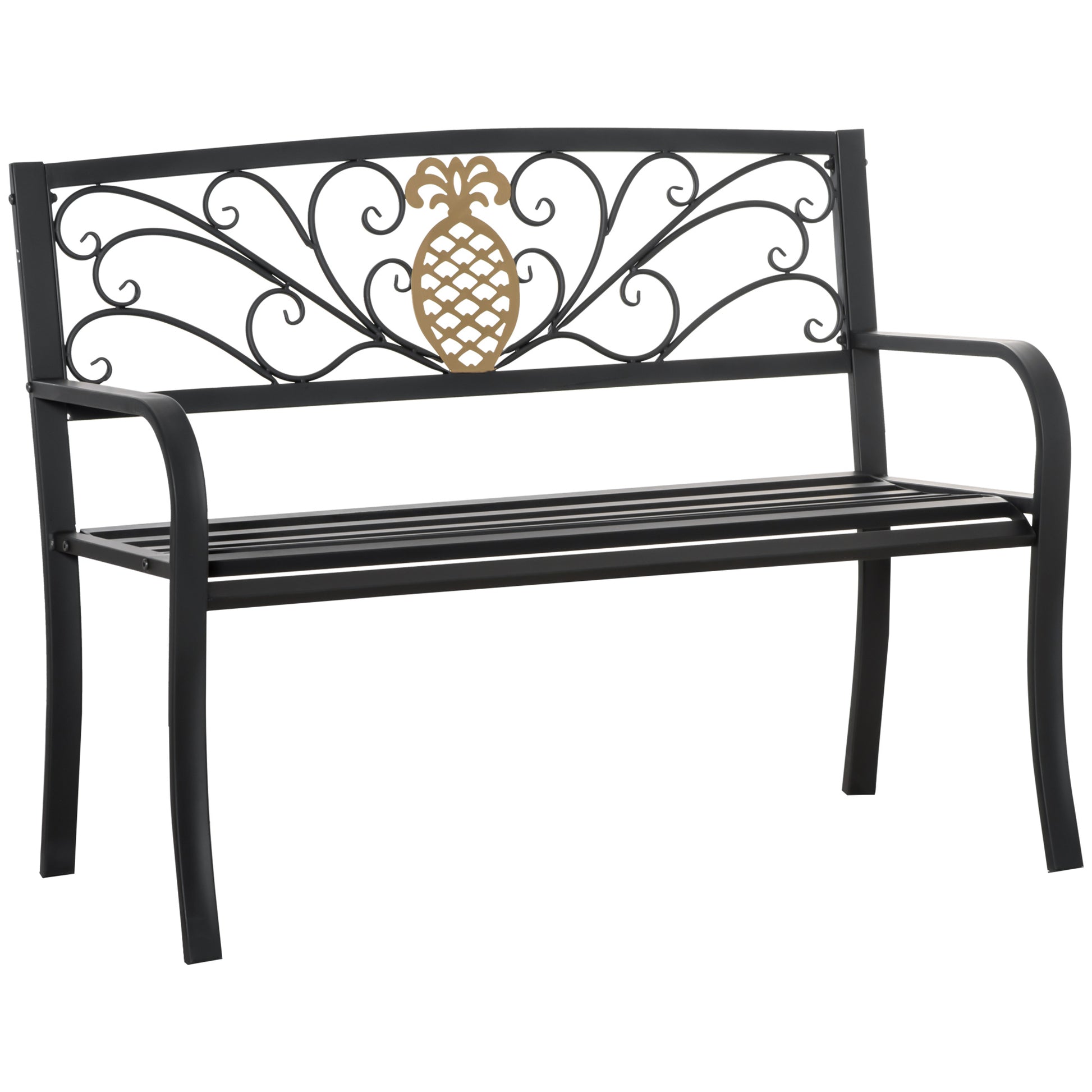 2 Seater Garden Bench 45" x 21.75" x 35.5" Steel Frame Loveseat for Yard, Lawn, Porch, Patio, Black and Gold