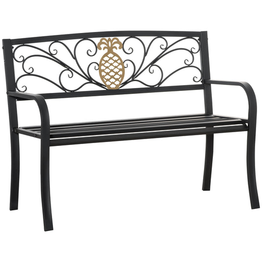 2 Seater Garden Bench 45" x 21.75" x 35.5" Steel Frame Loveseat for Yard, Lawn, Porch, Patio, Black and Gold