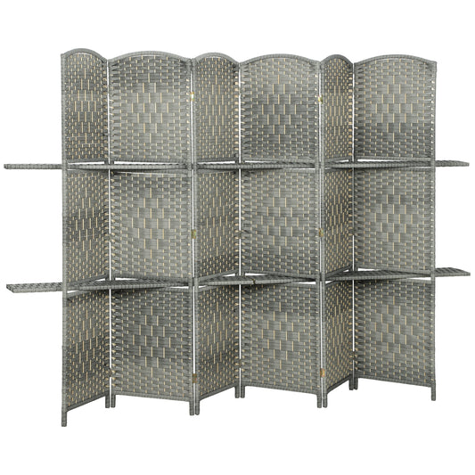 6 FT Privacy Screen, 6 Panel Room Divider with Shelves for Living Room Bedroom Home Office, Grey