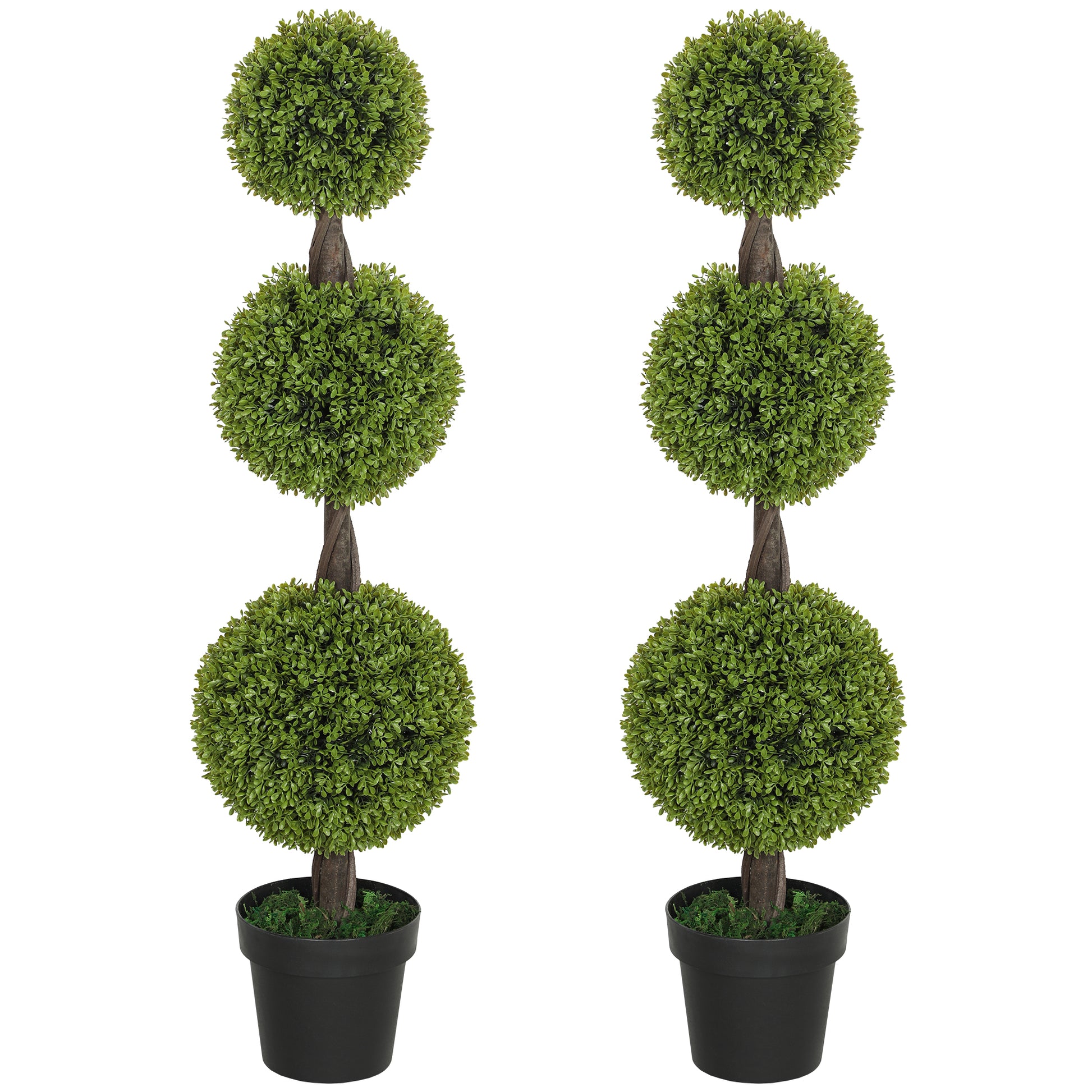 Set of 2 Artificial Ball Boxwood Topiary Trees, Fake Plants in Pots for Indoor Outdoor Decor, Green