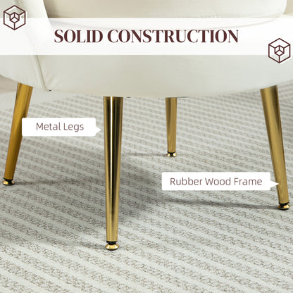 Modern Accent Chair, Velvet-Touch Fabric Leisure Club Chair with Gold Metal Legs for Bedroom, Cream White