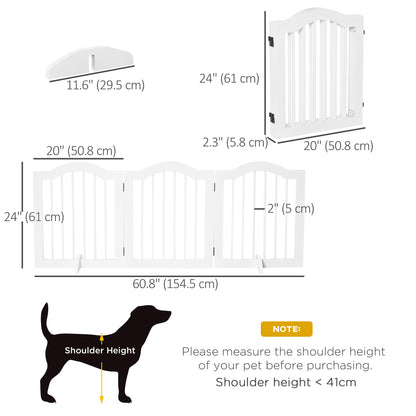 24"H Foldable Dog Gate, 3 Panels Freestanding Pet Gate Barriers Indoor with Support Feet, Puppy Fence for Small Dogs, White