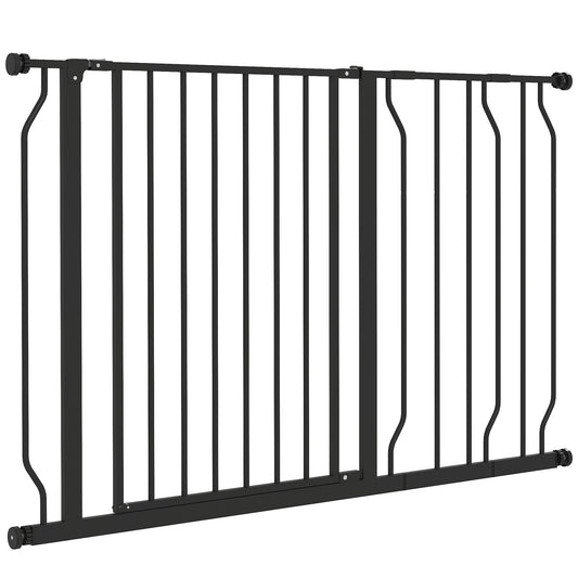 30"- 45" Easy Install Pet Gate w/ Door & Double Locking System, Extra Wide Dog Gate for Stairs, Hallways, Black