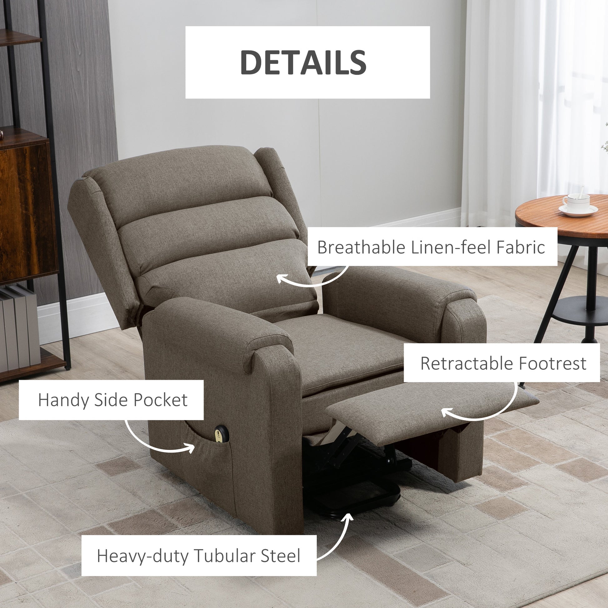 Lift Chair for Elderly, Power Chair Recliner with Footrest, Remote Control, Side Pockets for Living Room, Brown