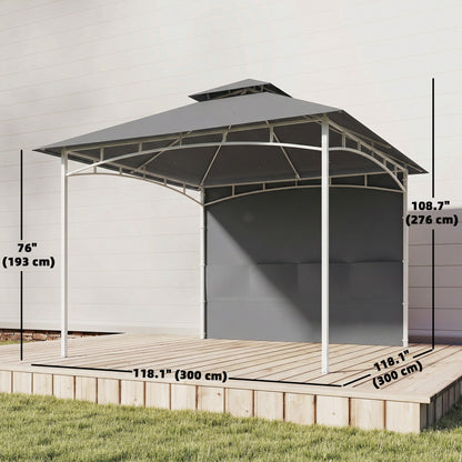 10' x 10' Patio Gazebo, Double Roof Outdoor Gazebo Canopy Shelter with Storage, Hook, Metal Frame, Dark Grey