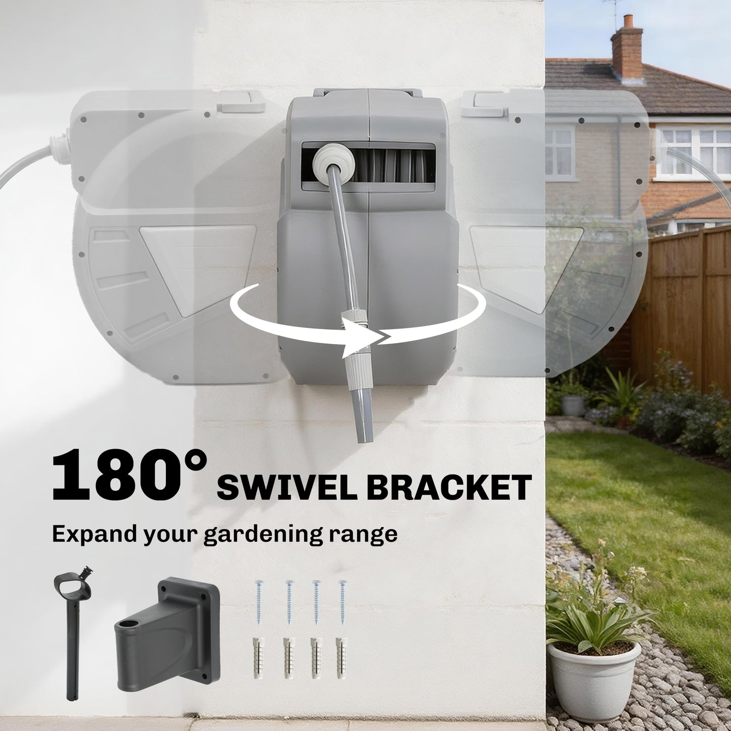 Retractable Garden Hose Reel, 1/2" x 66ft Wall Mounted Hose Reel with Auto Retraction, Self-Locking, Grey