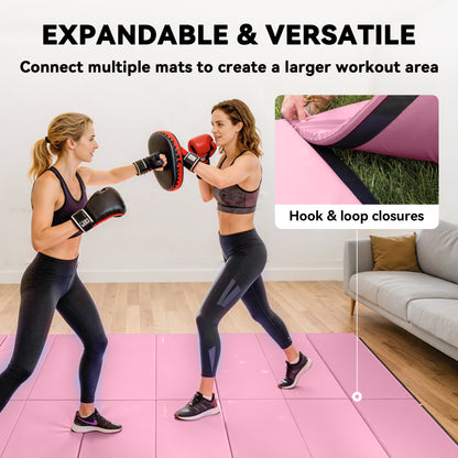 Soozier 4'x6'x2'' Folding Gymnastics Tumbling Mat, Exercise Mat with Carrying Handles for Yoga, MMA, Martial Arts, Stretching, Core Workouts, Pink