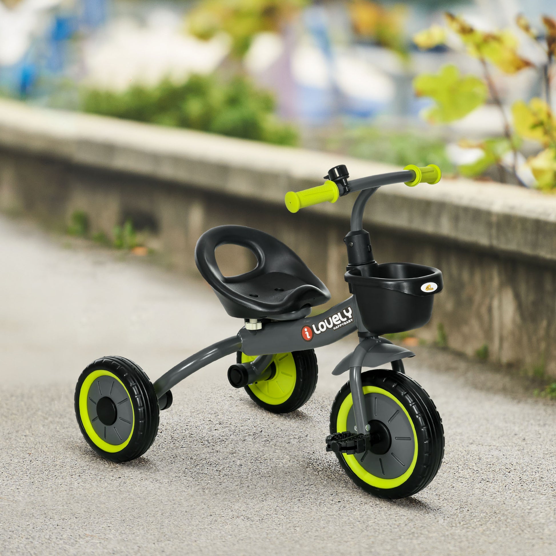 Qaba Tricycle for Toddler 2-5 Year Old Girls and Boys, Toddler Bike with Adjustable Seat, Basket, Bell, Black