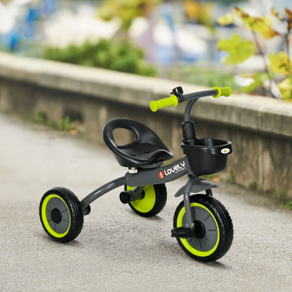 Qaba Tricycle for Toddler 2-5 Year Old Girls and Boys, Toddler Bike with Adjustable Seat, Basket, Bell, Black