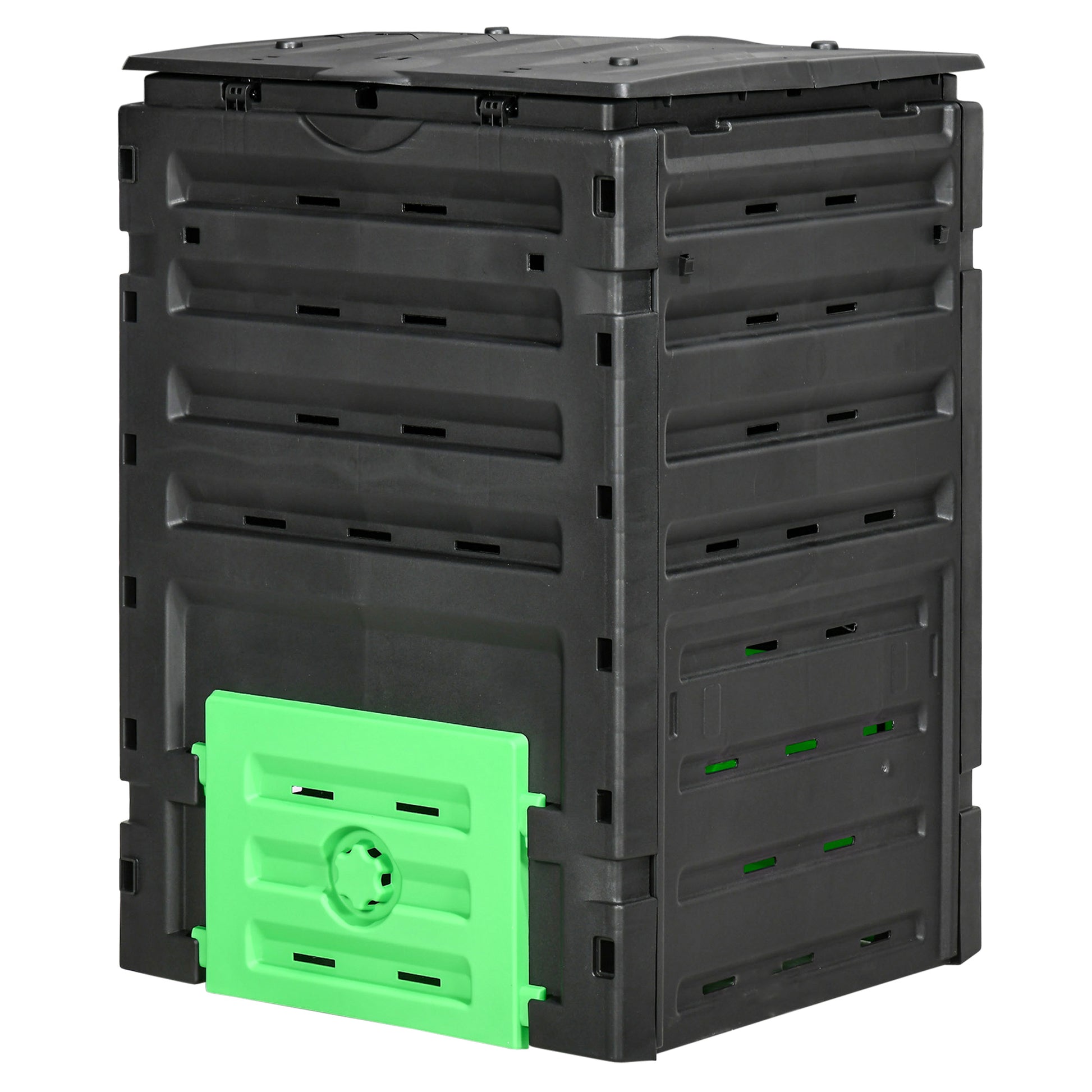 Compost Bin, Garden Composter with 80 Vents and 2 Sliding Doors, 120 Gallon (450L), Black