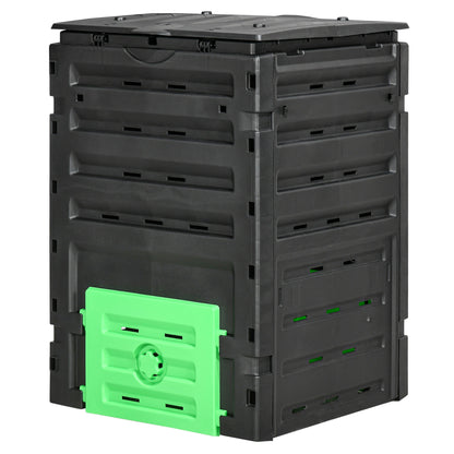 Compost Bin, Garden Composter with 80 Vents and 2 Sliding Doors, 120 Gallon (450L), Black
