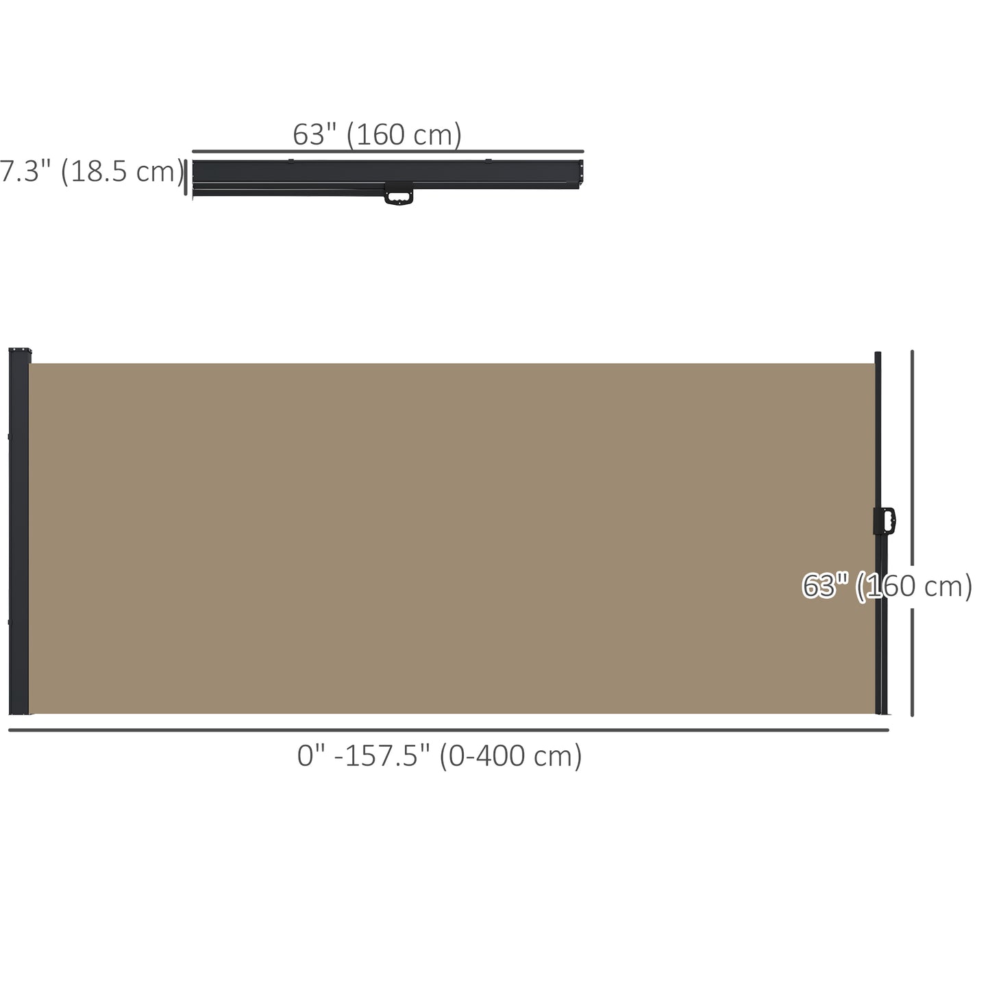 13' x 5' Retractable Side Awning, Outdoor Privacy Screen for Garden, Hot Tub, Balcony, Terrace, Pool, Khaki