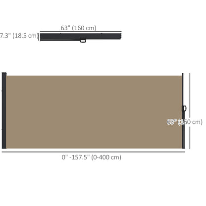 13' x 5' Retractable Side Awning, Outdoor Privacy Screen for Garden, Hot Tub, Balcony, Terrace, Pool, Khaki