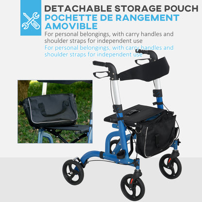 Rollator Walker for Seniors and Adults with 8'' Wheels, Padded Seat and Backrest, Storage Bag Blue
