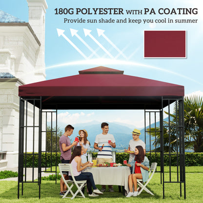 10' x 10' Square 2-Tier Gazebo Canopy Replacement Top Cover Outdoor Garden Sun Shade, Wine Red