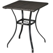 Patio Wicker Dining Table with Umbrella Hole, 34 Inch Outdoor PE Rattan Coffee Table with Plastic Board Under the Woven Table Top for Patio, Garden, Balcony, Mixed Brown