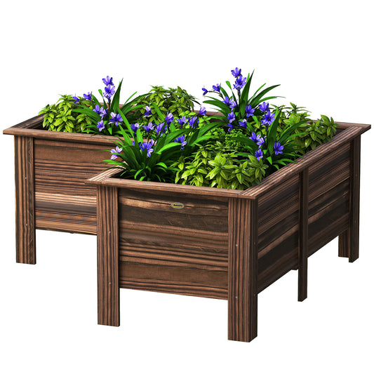 Raised Garden Bed, Wooden Elevated Planter Box Outdoor with Legs, for Vegetables, Flowers, Herbs, L-shaped, Carbonized