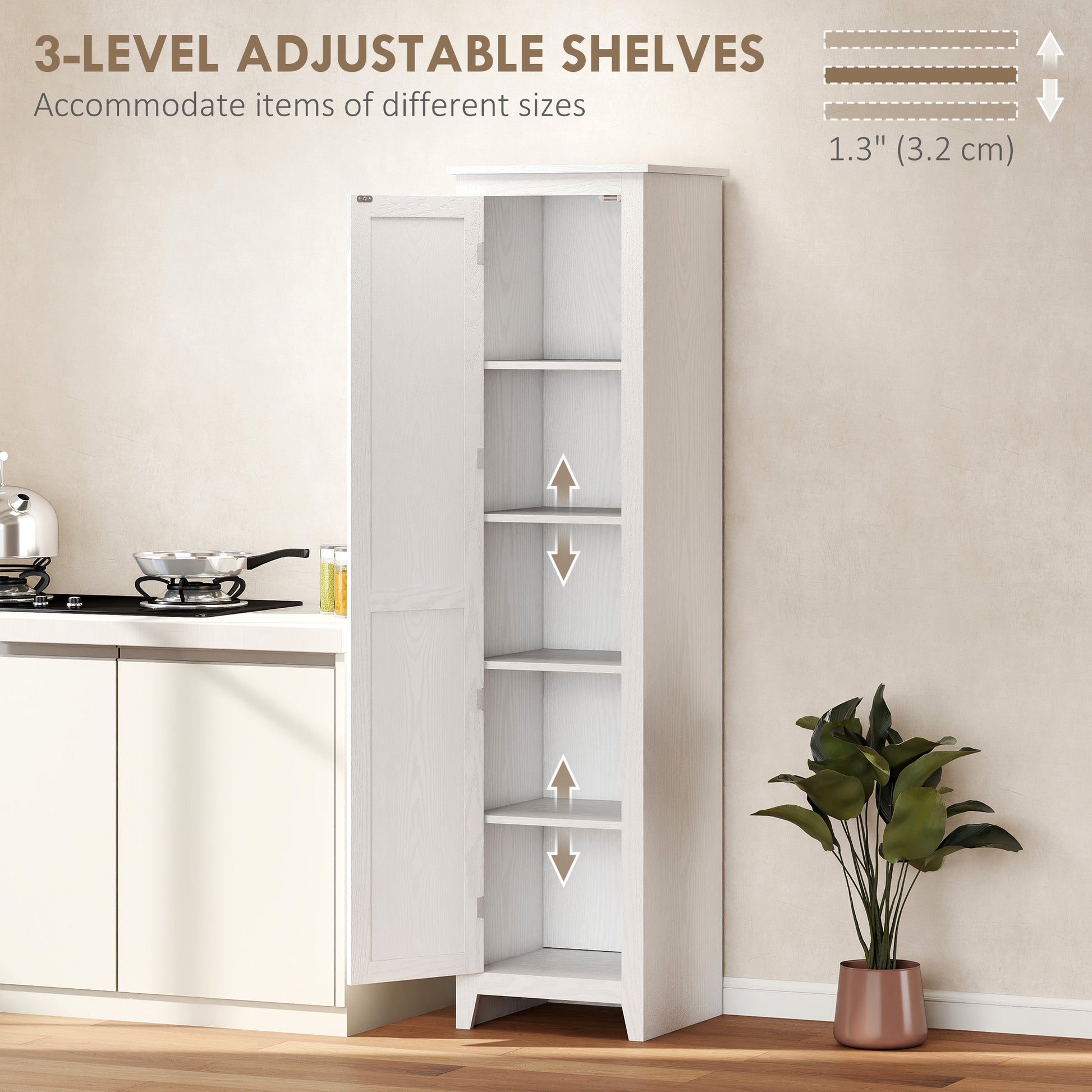 67" Farmhouse Kitchen Pantry Storage Cabinet with Barn Door, Kitchen Pantry Cabinet with Adjustable Shelves, White
