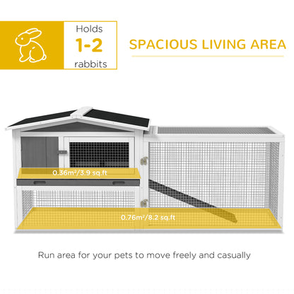 Wooden Rabbit Hutch Guinea Pig House with Removable Tray, Openable Roof, Trough, Run for Tortoises and Ferrets, Grey