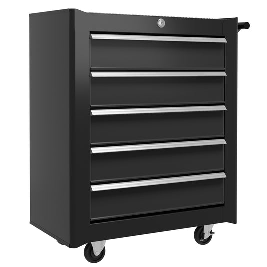 Rolling Tool Chest, 5-Drawer Lockable Tool Cabinet with 4 Wheels, Handle, Toolbox Storage Organizer for Garage, Workshop, Repair Shop, Black