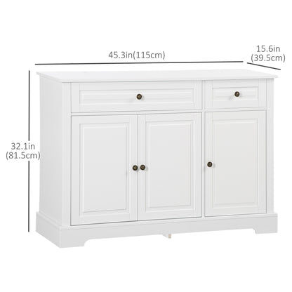 Modern Sideboard Cabinet, Buffet Cabinet with 2 Drawers and Adjustable Shelves, Buffets Tables for Dining Room, White