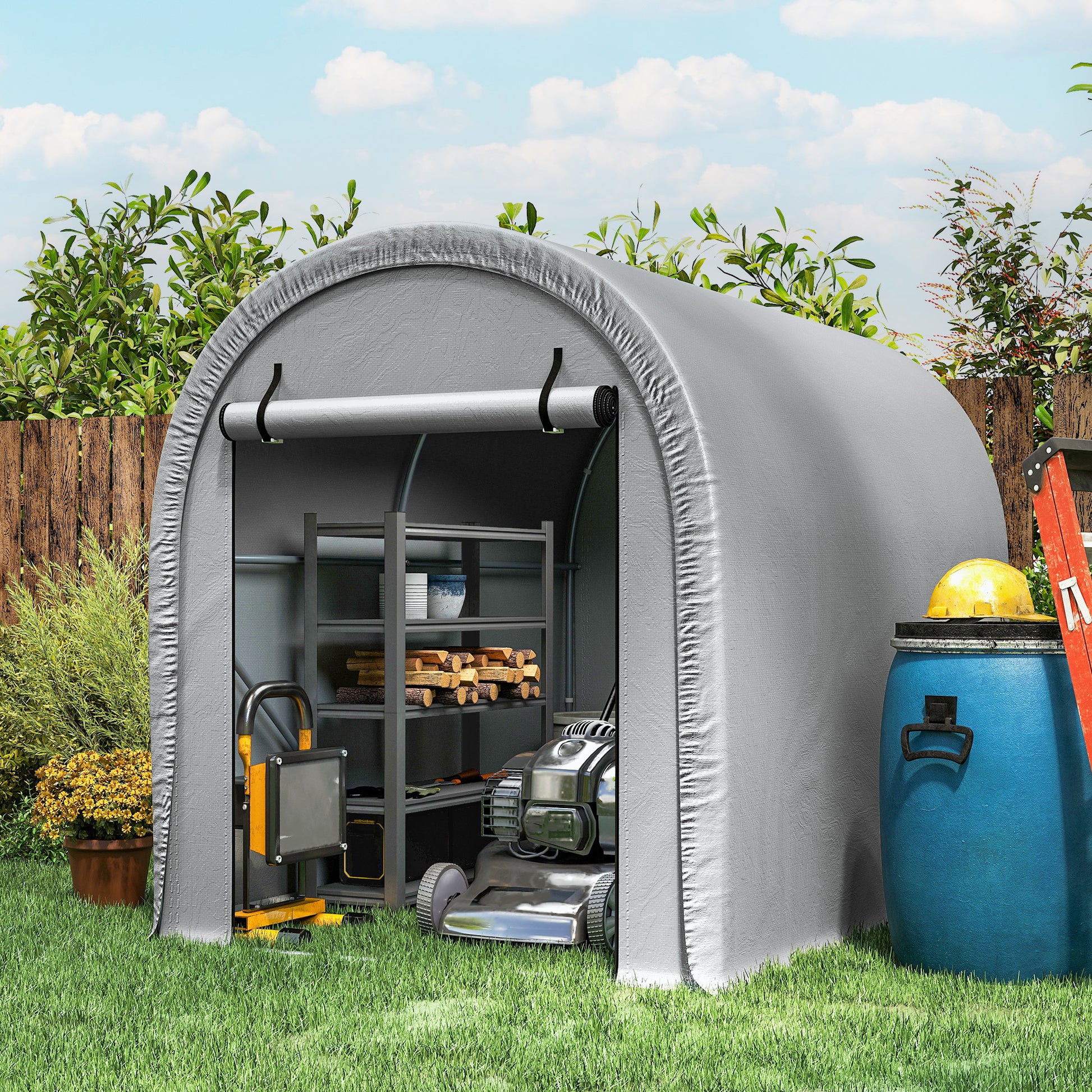 8' x 5' Portable Shed, Water-Resistant Bike Tent with Roll-up Zipper Door and Galvanized Metal Frame for Bike