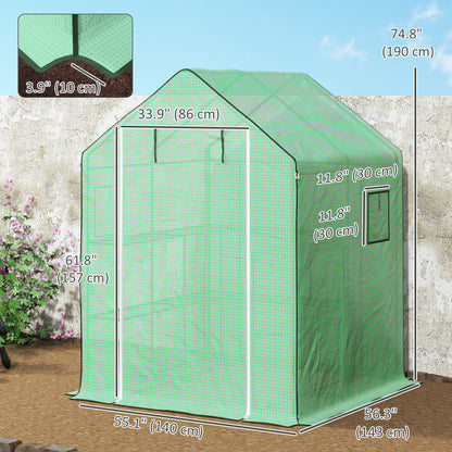 Portable Greenhouse, Walk-In Small Outdoor Green House with 2 Tier U-Shaped Flower Rack Shelves, 4.6' x 4.7', Green