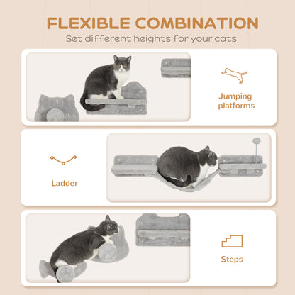 4PCs Cat Wall Shelves with Steps, Scratching Posts, Ladder, Platforms, Toy Balls