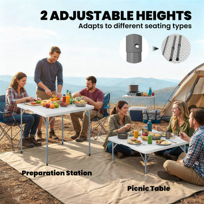 Folding Picnic Table Heavy Duty Camping Table 34" x 34", Indoor Outdoor Use for Picnic, Beach, BBQ, White
