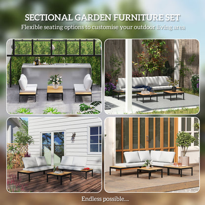 4 Piece L Shaped Garden Furniture Set, 4 Seater Outdoor Corner Garden Set, 2 Loveseats, 2 Coffee Tables, Teak