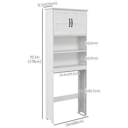 Modern Over The Toilet Storage, Bathroom Cabinets Over Toilet with Open Shelves and Double Door Cabinet, White