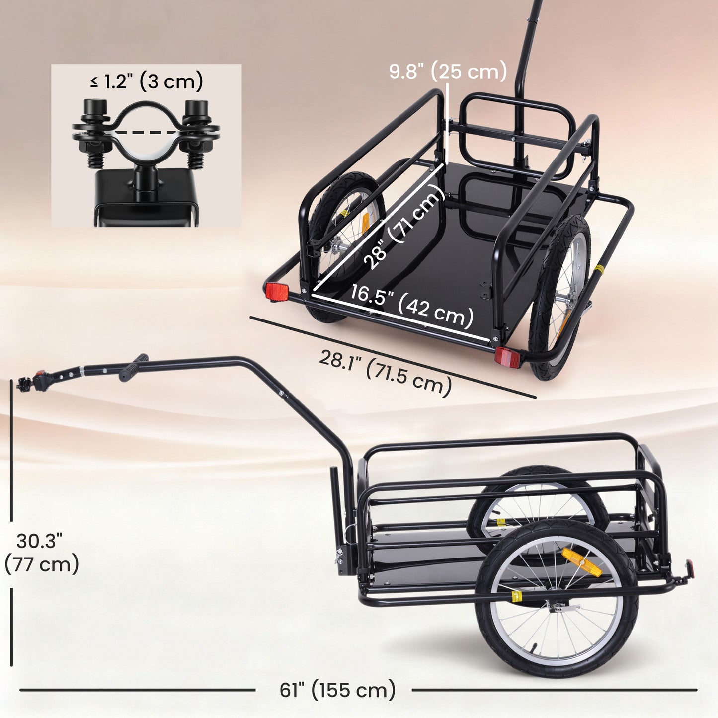 Aosom Folding Bicycle Cargo Trailer Utility Bike Cart Carrier Garden Patio Tool with Hitch Black