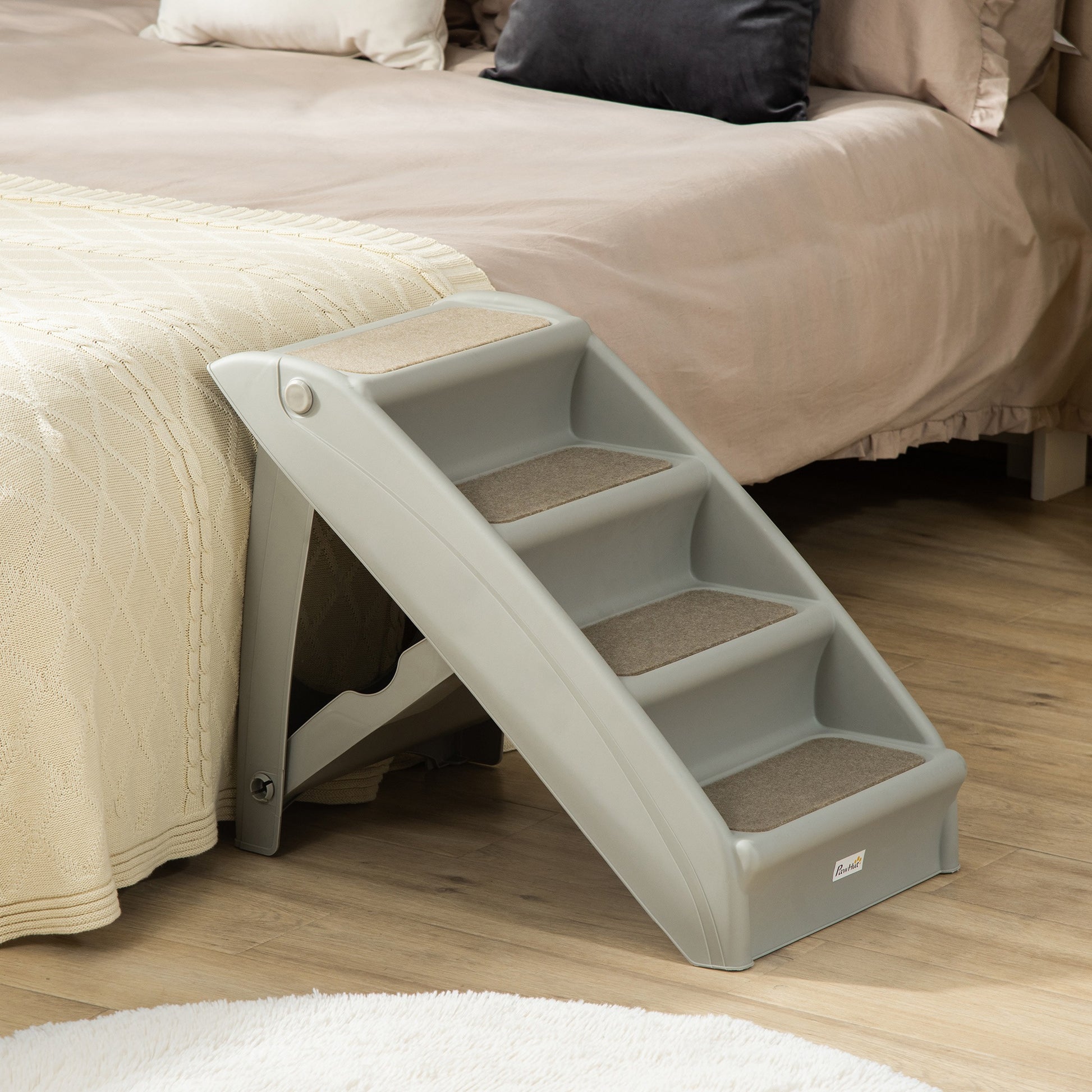 4-Level Portable Dog Stairs, Foldable Dog Steps for Small Dogs, Lightweight Cat Steps, with Nonslip Soft Mats, for High Bed, Sofa, Grey