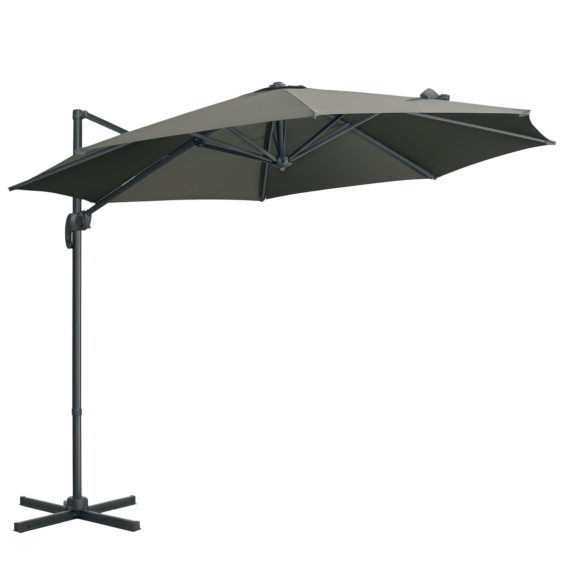 9.6' Cantilever Patio Umbrella Outdoor Hanging Offset Umbrella, Cross Base, 360° Rotation Aluminum Poles, Grey