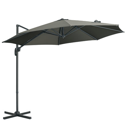 9.6' Cantilever Patio Umbrella Outdoor Hanging Offset Umbrella, Cross Base, 360° Rotation Aluminum Poles, Grey