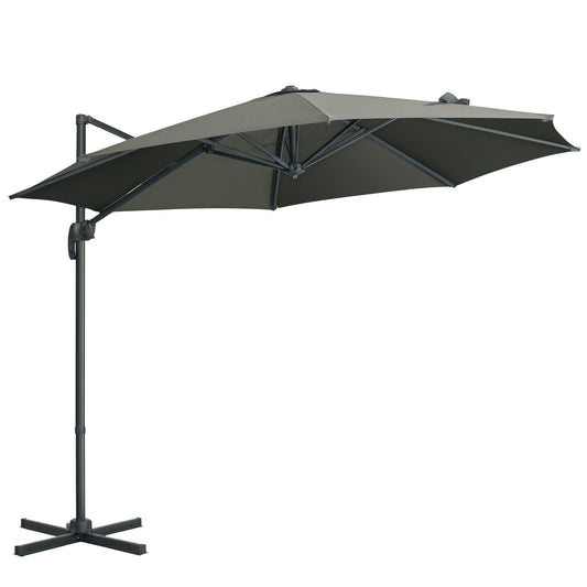9.6' Cantilever Patio Umbrella Outdoor Hanging Offset Umbrella, Cross Base, 360° Rotation Aluminum Poles, Grey