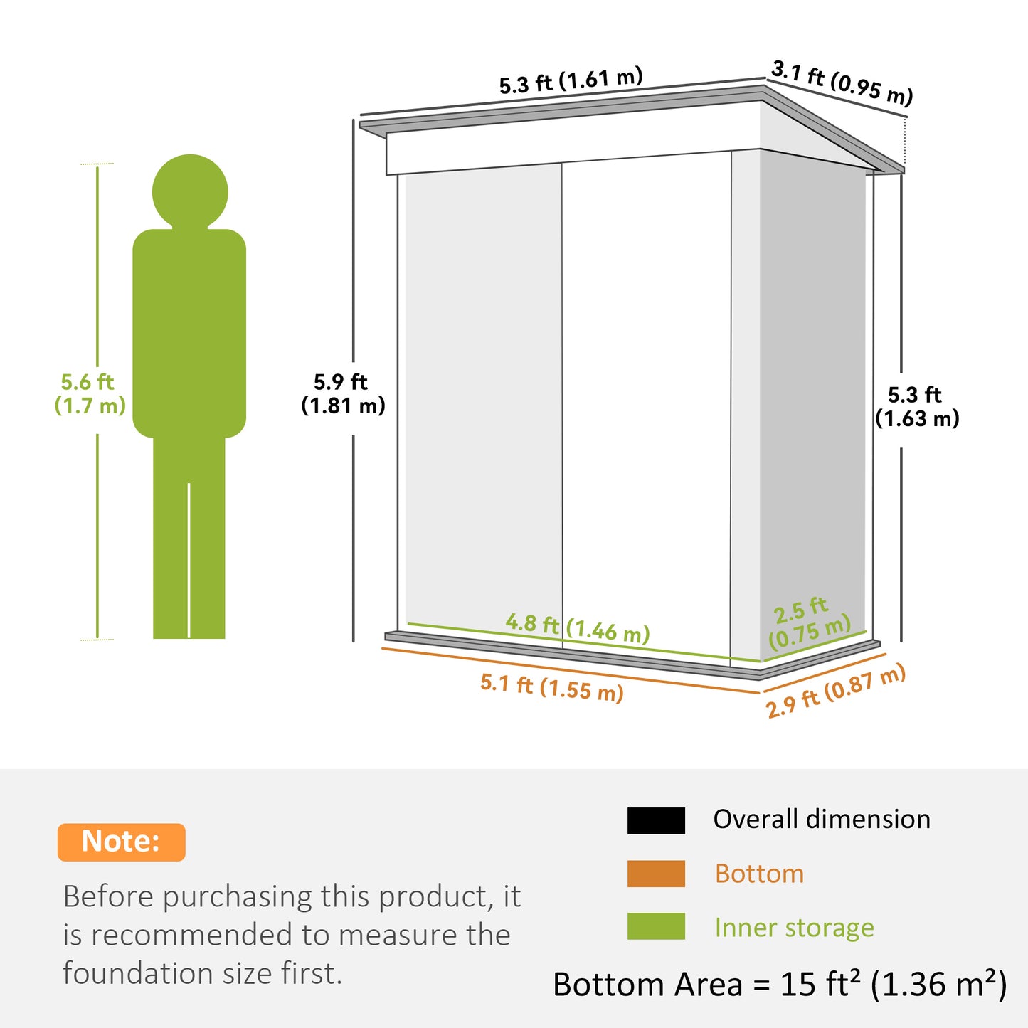 Outdoor Storage Shed, Steel Lean-to Shed with Adjustable Shelf, Lock, Gloves, 5'x3'x6', Dark Grey