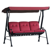 3-Person Porch Swing Chair, Patio Swing Bench with Adjustable Canopy, Removable Thicken Cushion and Weather Resistant Steel Frame for Outdoor, Garden, Poolside, Wine Red