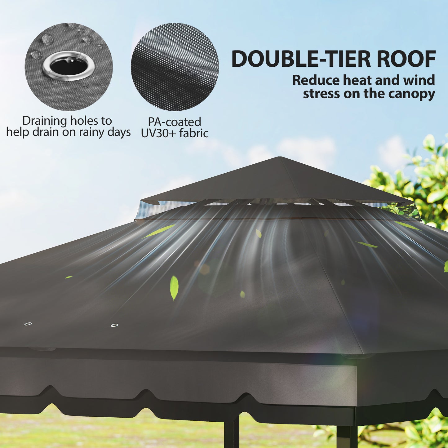 10' x 12' Double Roof Patio Gazebo Canopy, Outdoor Gazebo Shelter with Netting & Curtains, for Garden, Lawn and Deck