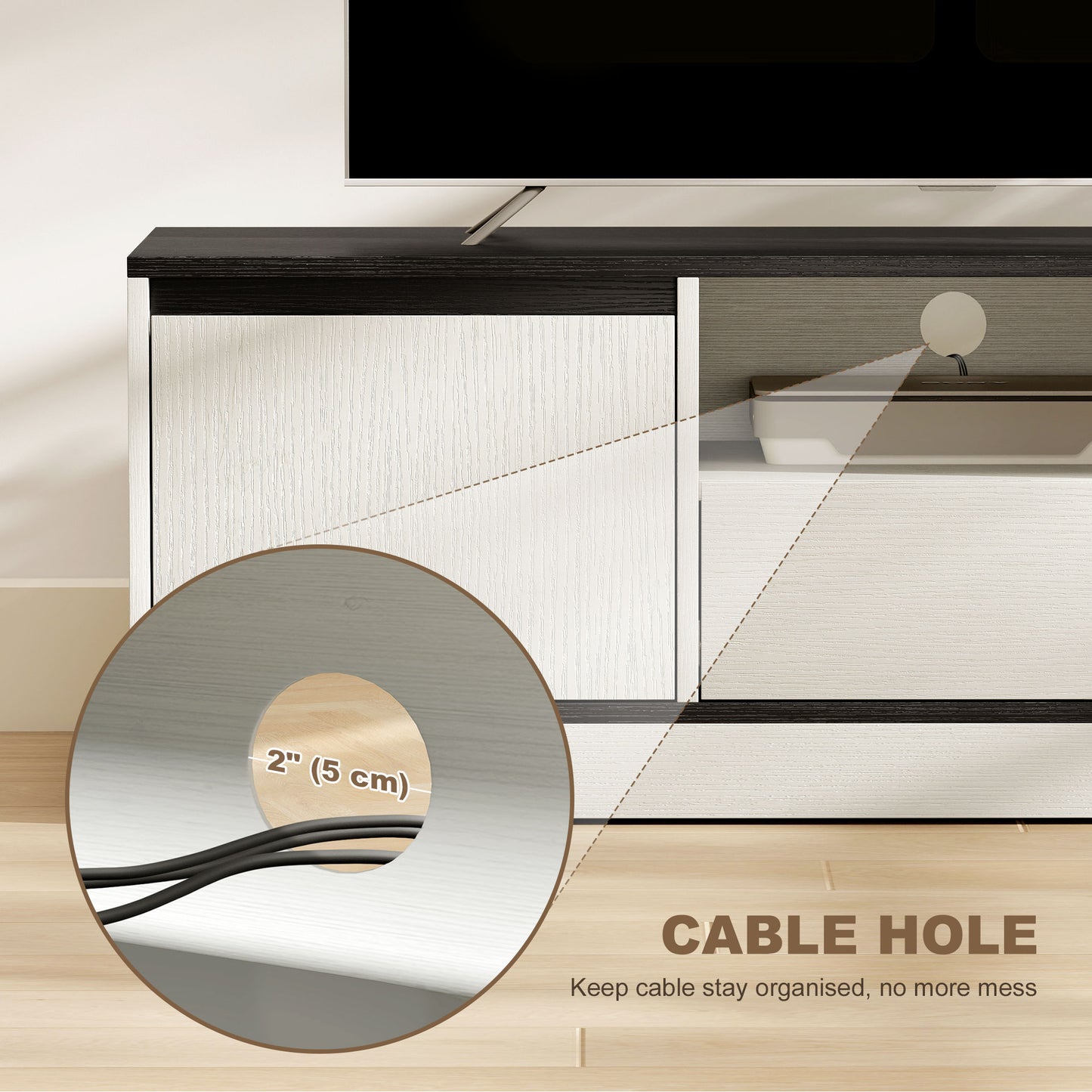 TV Stand for 43-55 Inch TV, Entertainment Center w/ Cabinets, Shelf, Drawer and Cable Management for Living Room, White