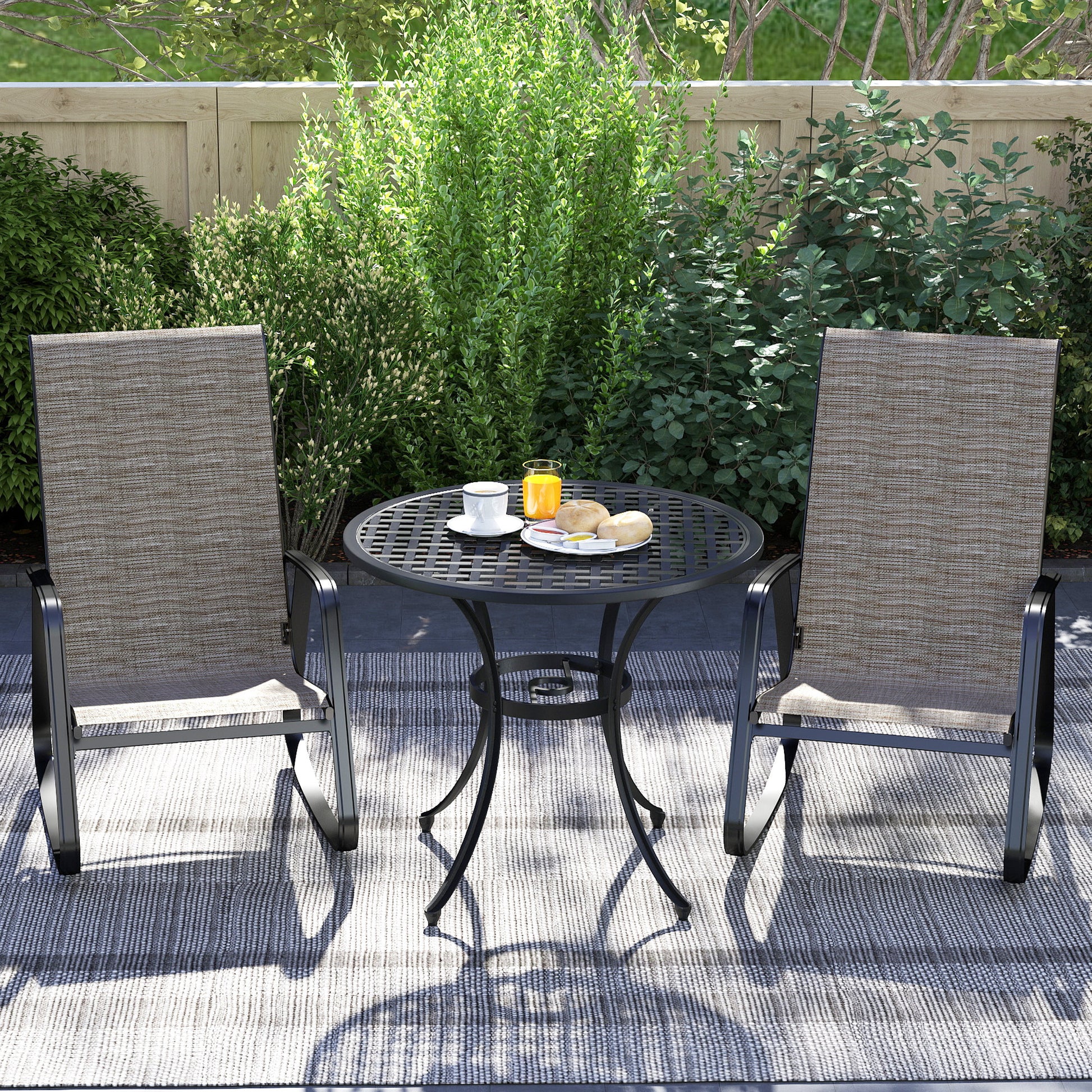 Set of 2 Patio Rocking Chairs, Outdoor Rocking Chairs with High Backrest, Armrests for Backyard, Garden, Light Brown