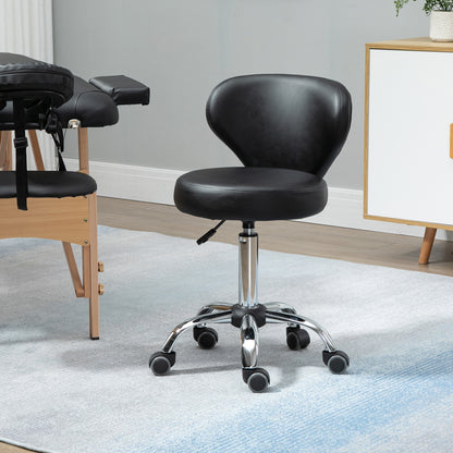 Adjustable Swivel Salon Stool with Backrest and Wheels, Office & Living Room Chair, Synthetic Leather, Black