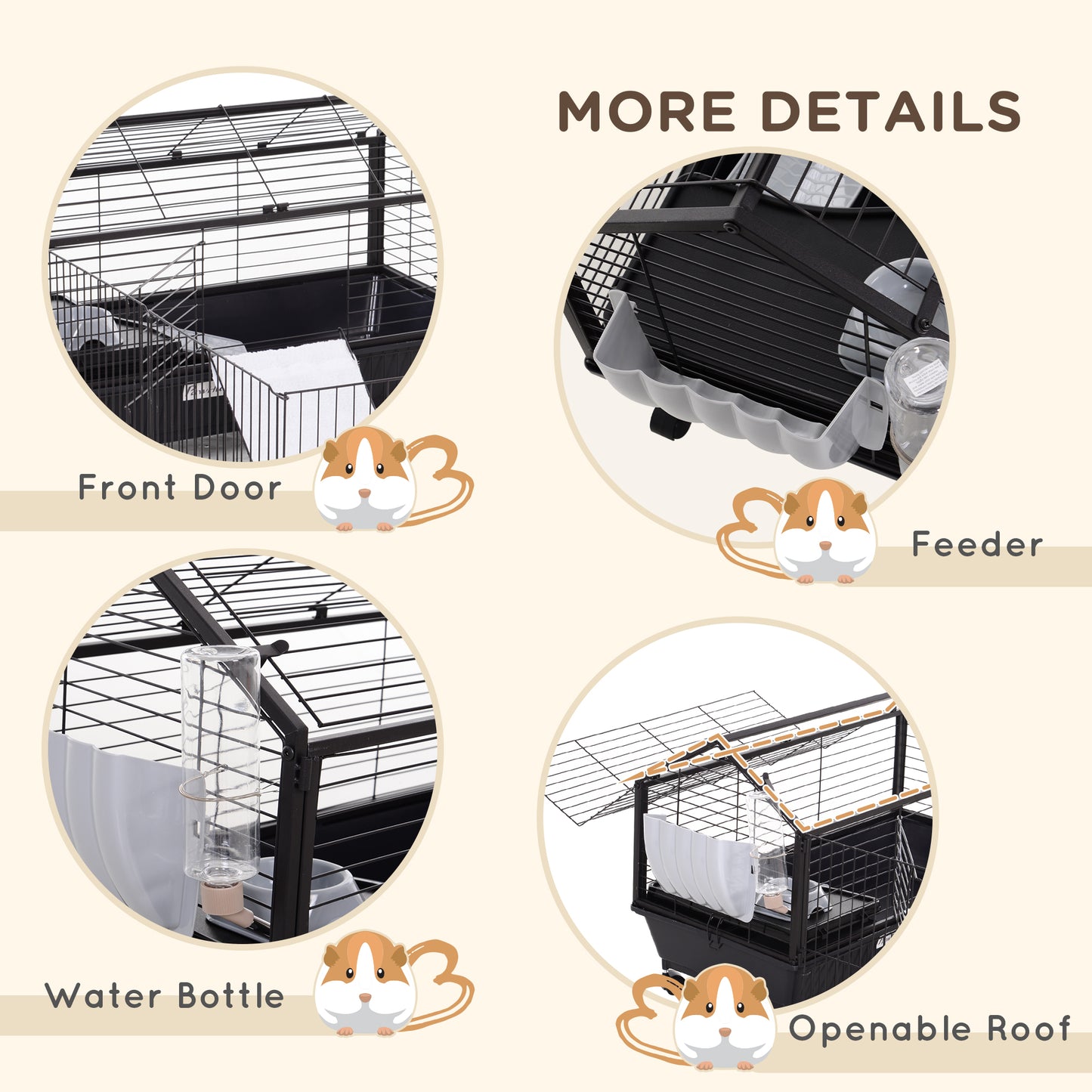 Guinea Pig Cage with Foldable Detachable Playpen, Rolling Rabbit Chinchilla Hedgehog Bunny Cage Small Animal Habitat with Water Bottle, Hay Feeder, 34.5" x 50.5" x 22"
