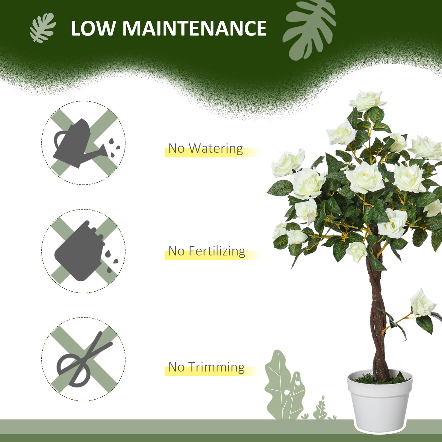 3FT Artificial Plant White Rose Floral in Pot, Fake Plant for Home Indoor Decor