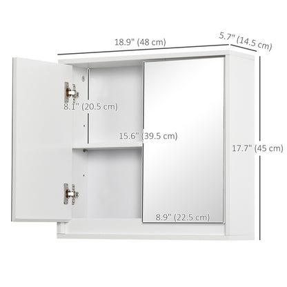 Wall Mounted Bathroom Medicine Cabinet Mirrored Cabinet with Hinged Door 2-Tier Storage Shelves White