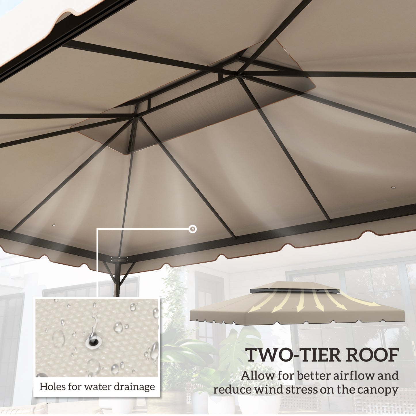 13' x 10' Gazebo Replacement Canopy, Gazebo Top Cover with Double Vented Roof for Garden Patio(TOP ONLY), Beige