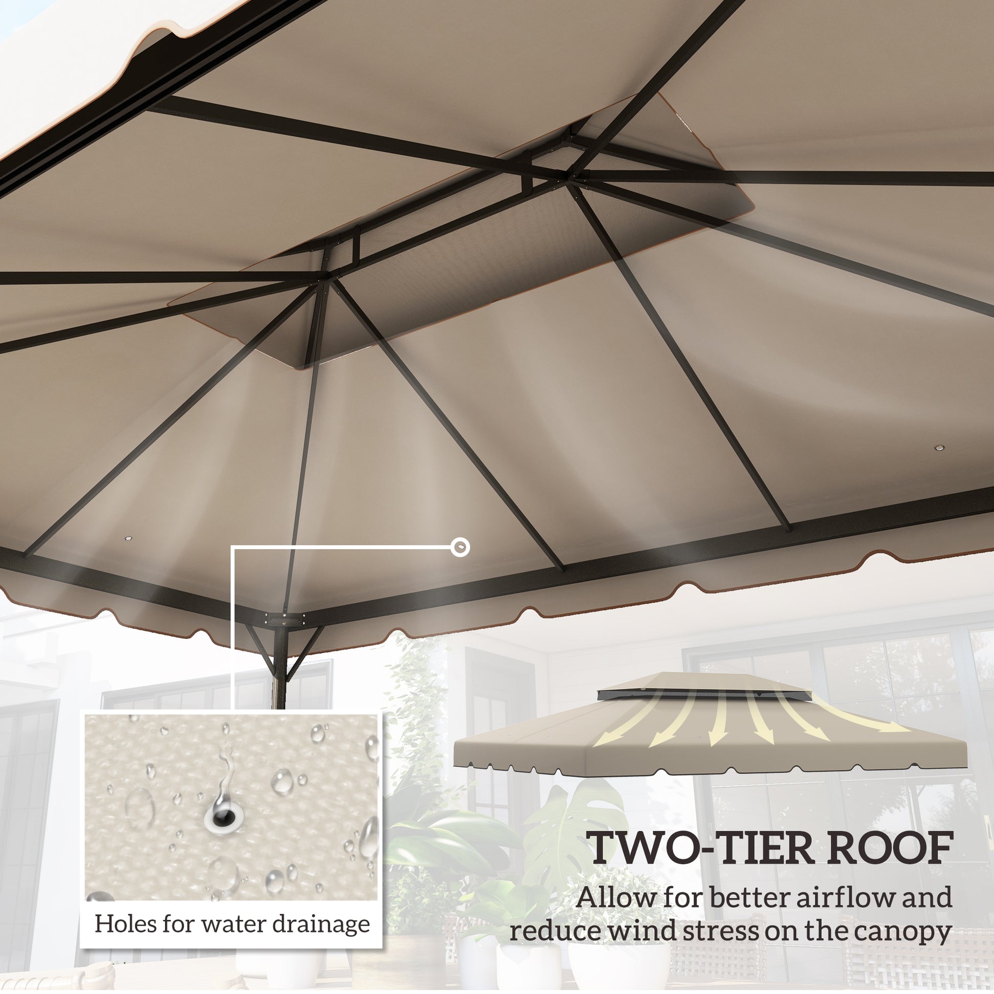 13' x 10' Gazebo Replacement Canopy, Gazebo Top Cover with Double Vented Roof for Garden Patio(TOP ONLY), Beige
