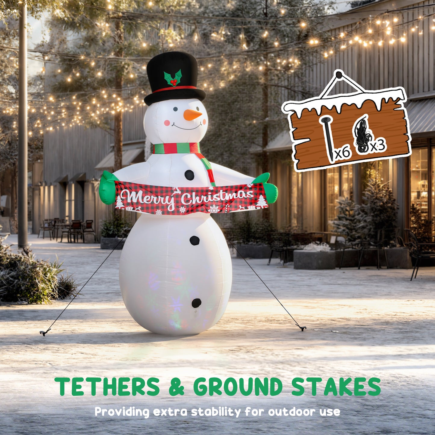 7FT Christmas Inflatables Snowman with Motion-Activated Music and Projector LED Light, Blow Up Inflatable Decoration