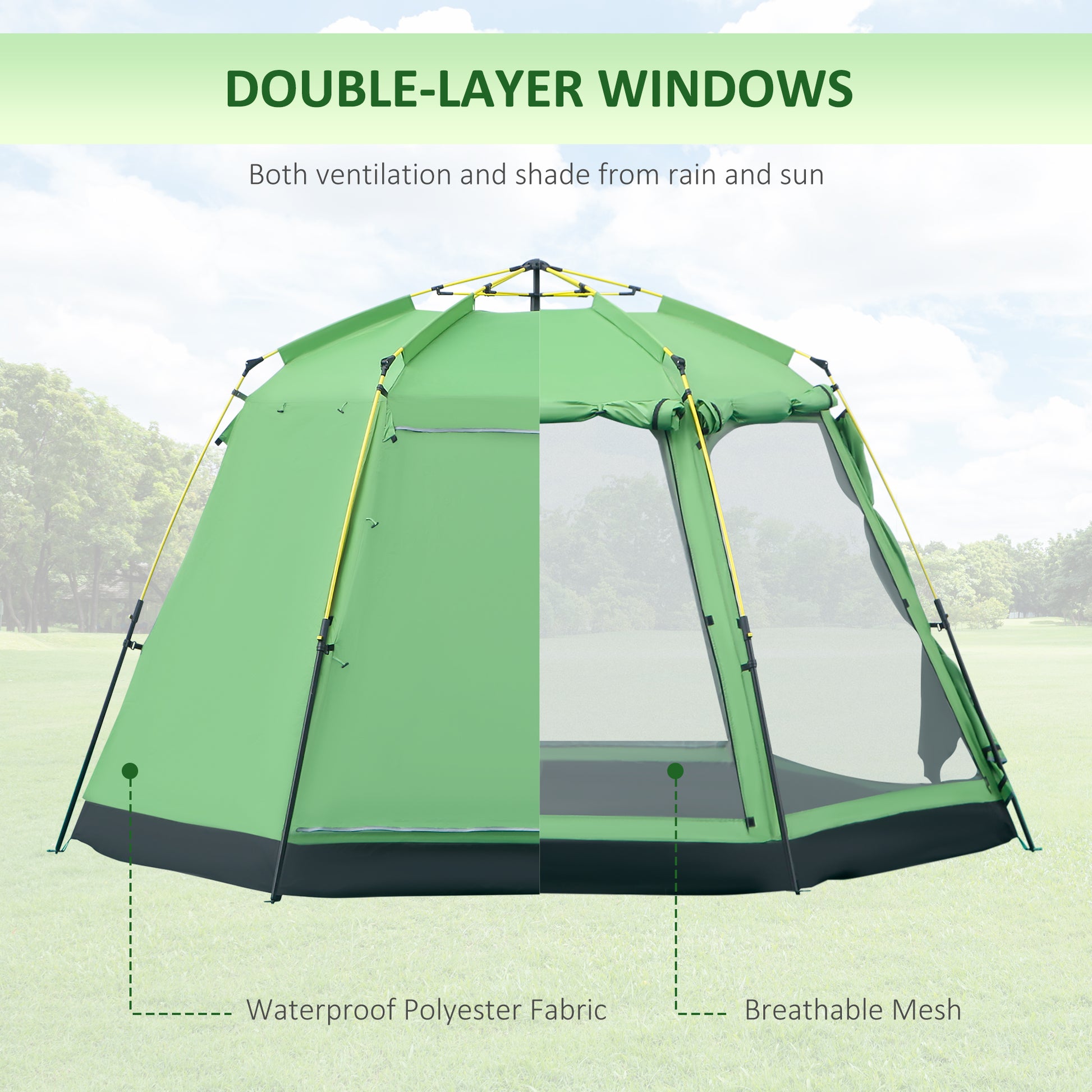 6 People Instant Automatic Camping Tent, 2-Tier Fabric Backpacking Tent with 4 Windows 2 Doors Portable Carry Bag for Fishing Hiking, Green
